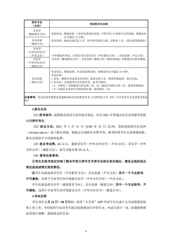 天津師范大學2021年藝術類專業招生簡章